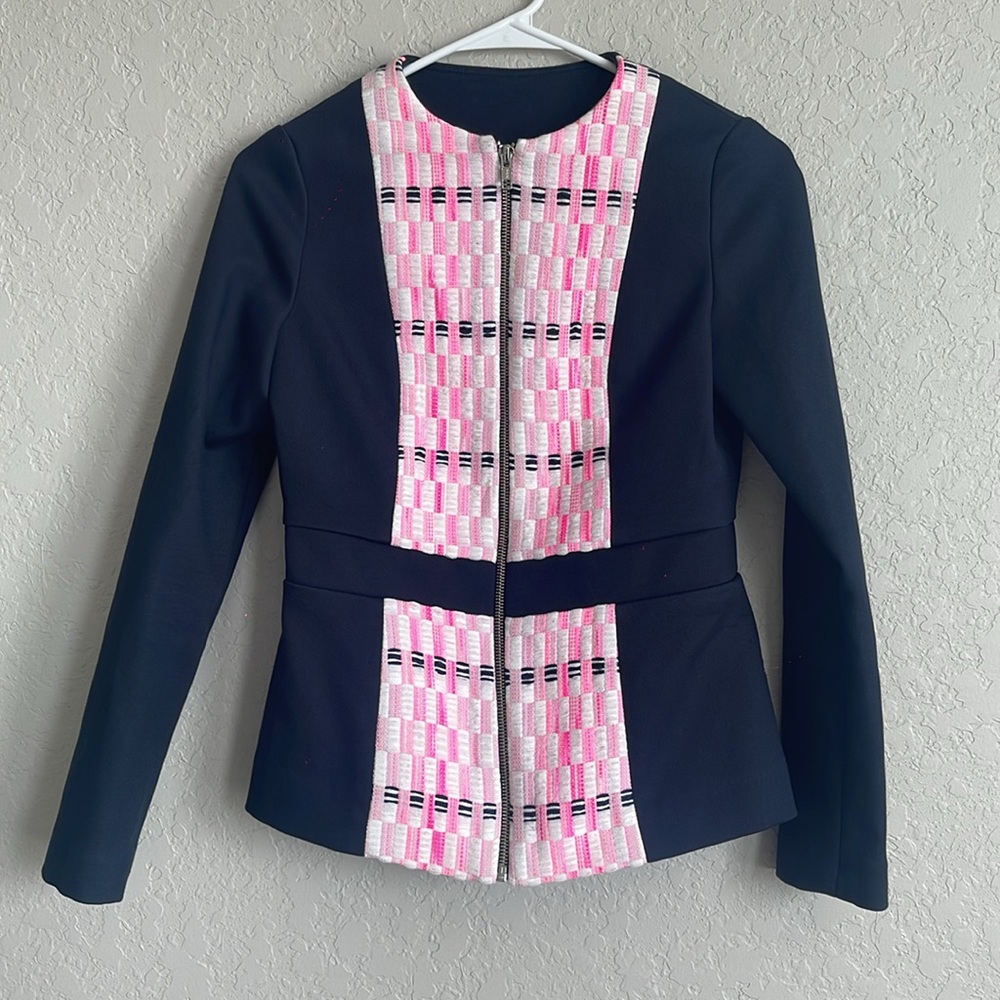Madderson London Navy Pink Zipper Reagan Jacket UK 8 / US 4